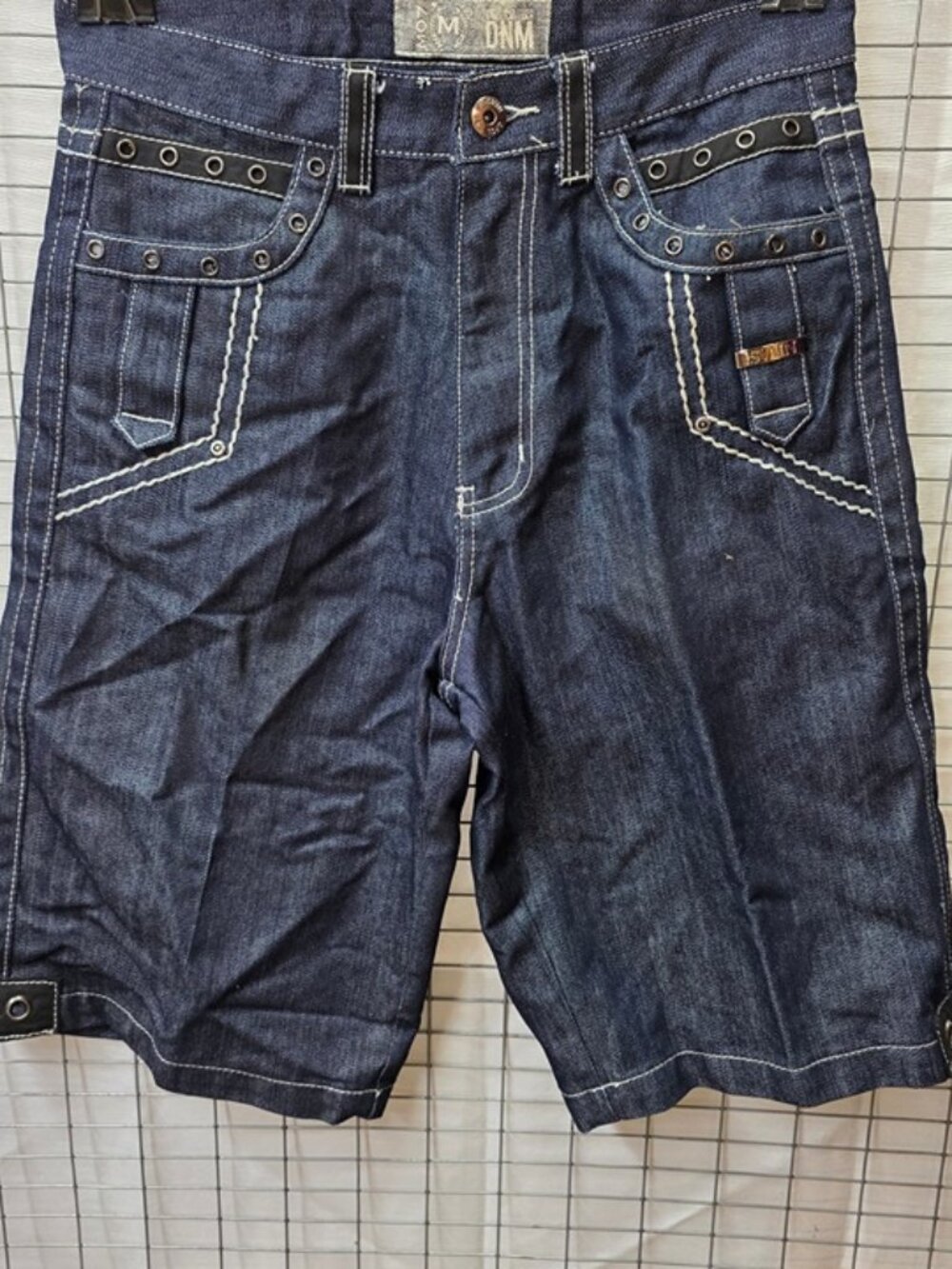 MKM Denim Shorts 32W Dark Wash Studded Y2K Style